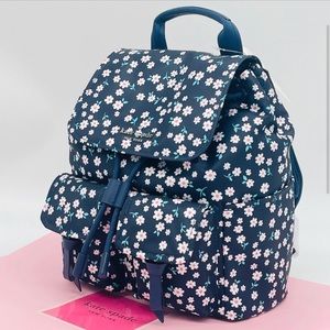 Kate Spade Carley Flap Drawstring Cargo Backpack Fleurette Floral Nylon Blue